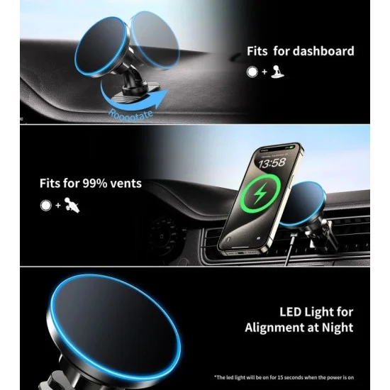 Choetech Mag Car Wireless Charger 15W Qi Charge for iPhone - Black